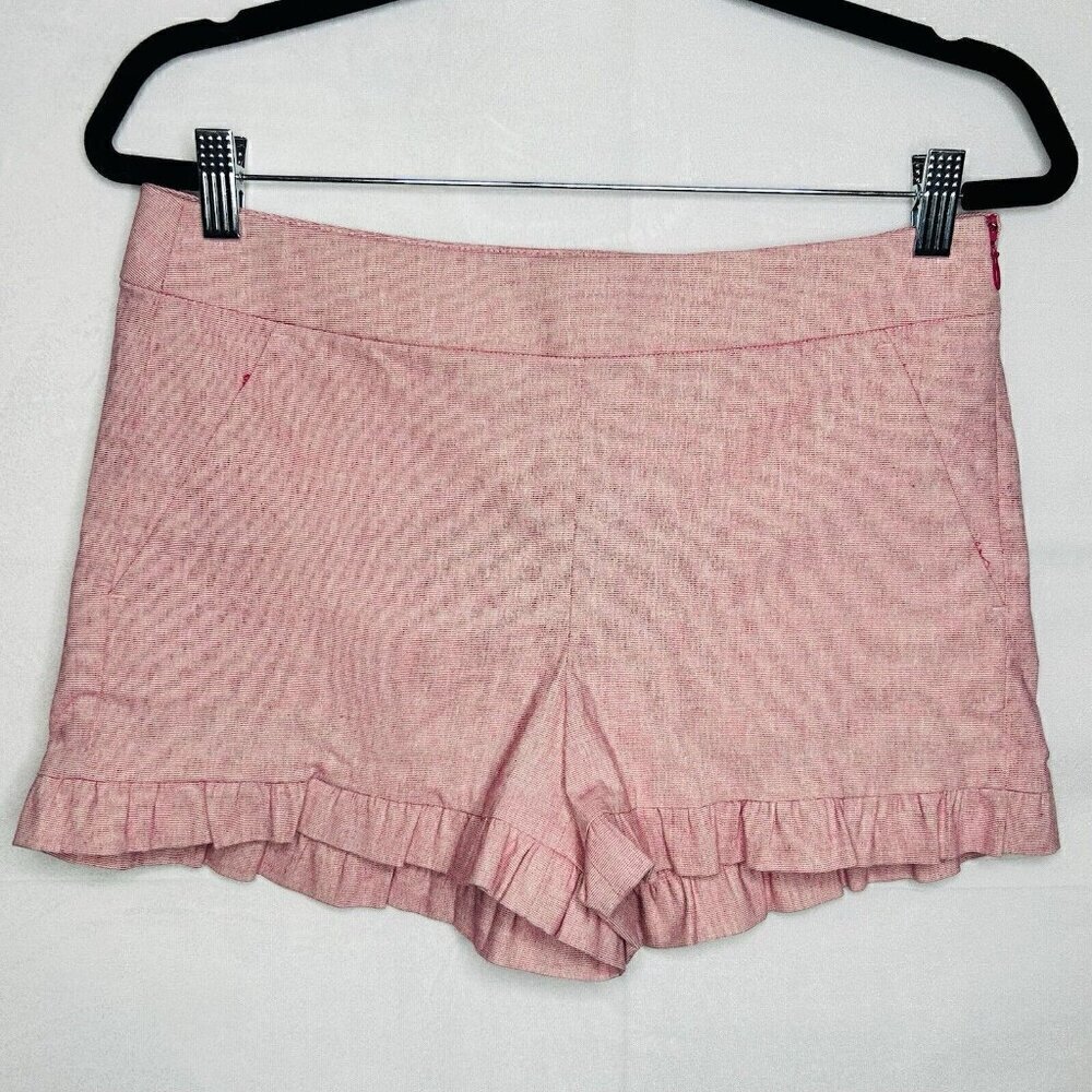 LOFT Pink Chino Shorts Size 2 (30x3.5) Ruffle Hem Flat Front Casual Mid-Rise NWT